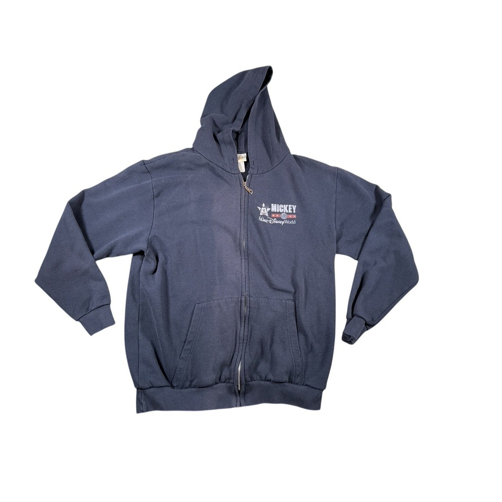 Walt Disney World Zip Up Hoodie Sweatshirt Womens Large Blue Mickey Mouse Fleece